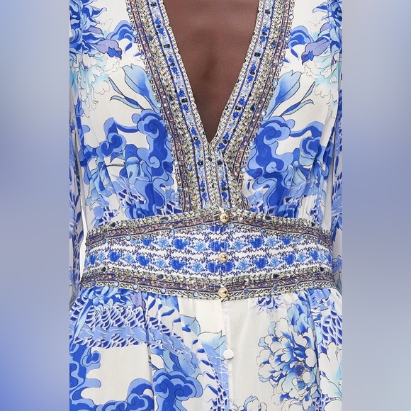 Camilla Blue Heart of a Dragon Button Front Frill Dress, Medium - Picture 3 of 5